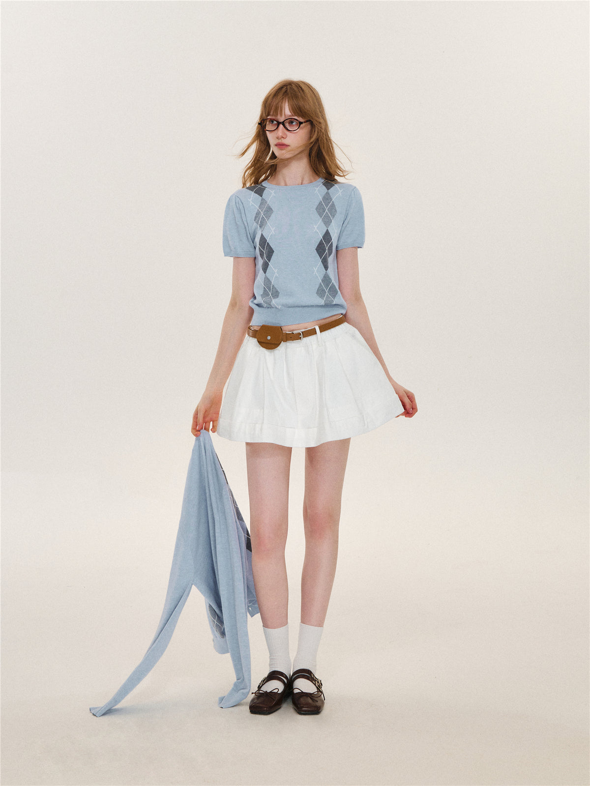 Asgony ASG26616 &amp; ASG26617 Wool Argyle Color-Block Knit Top Set