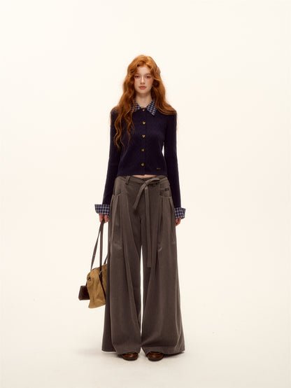 AsGony ASG25486 Pleated decorative strap wide leg pants