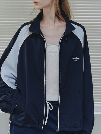 Asgony ASG26545 Contrast Patchwork Stand Collar Drawstring Sports Jacket