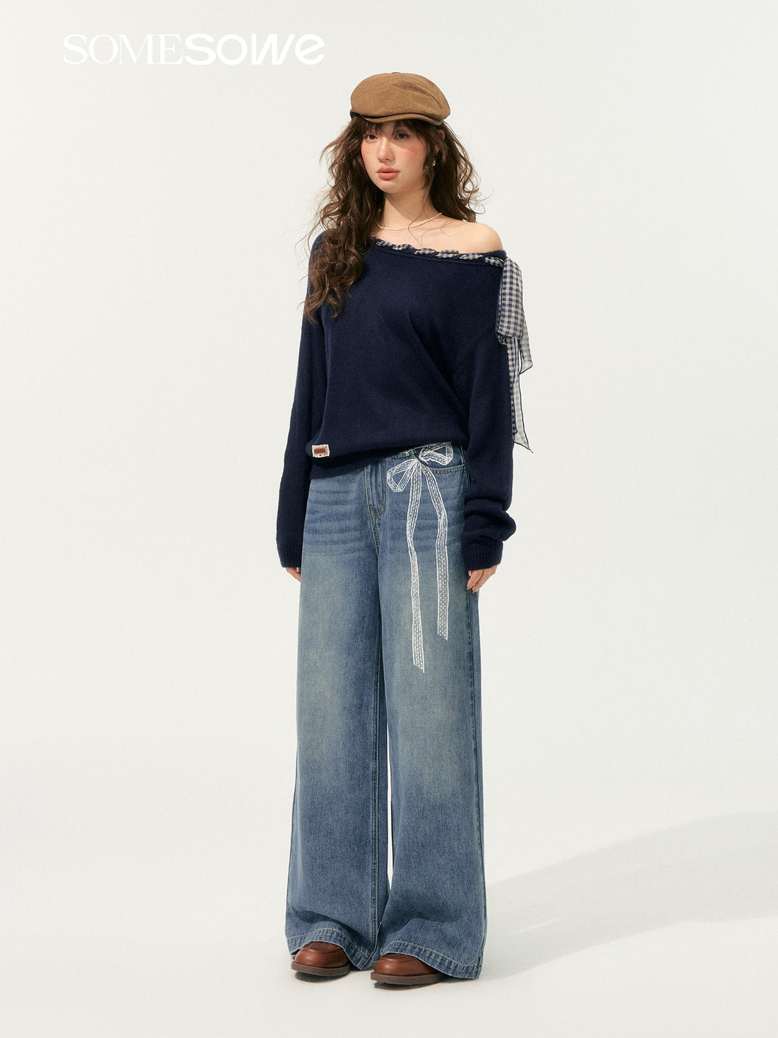 SOMESOWE S2508191 Silk scarf tied knitted top