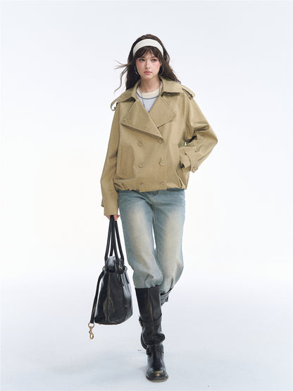 Asgony ASG26553 Tulip Stand Collar Double-Breasted Trench Coat
