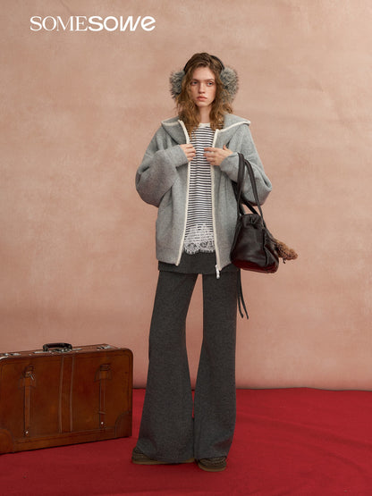 SOMESOWE S2508288 Loose contrasting edge hooded cardigan