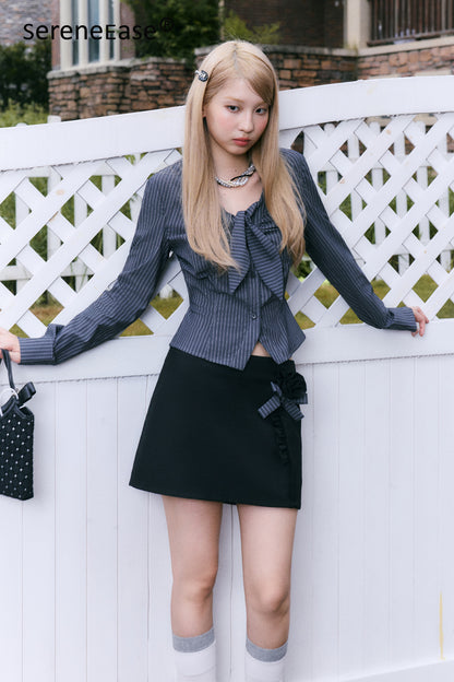 Serene Ease Rose striped shirt + skirt set