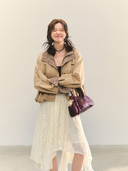 AsGony ASG25348 Beige lace irregular long skirt