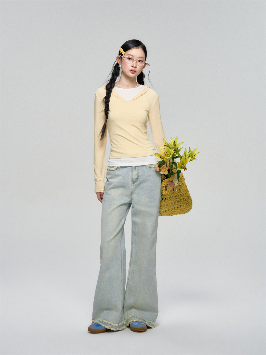 AsGony ASG25066 Lace patchwork two piece slim fit base top