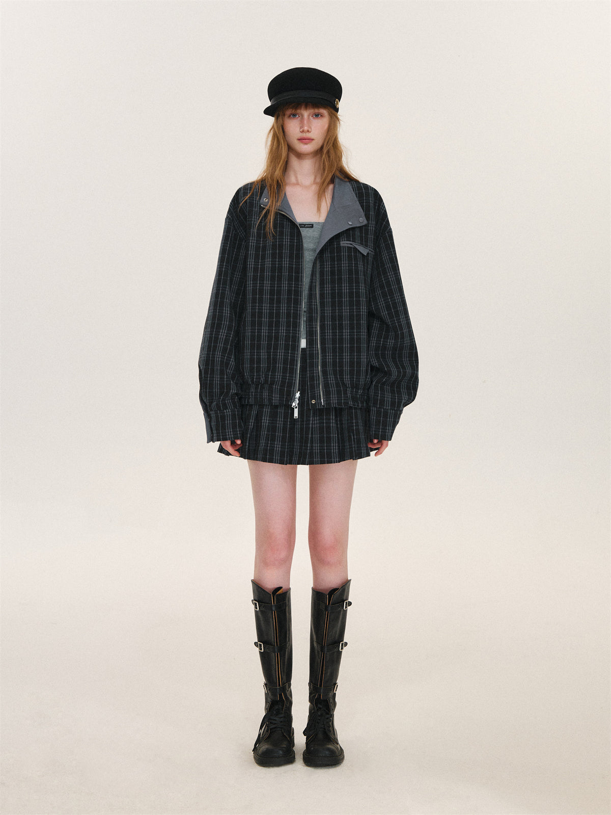 Asgony ASG26525 Reversible Plaid Collar Jacket