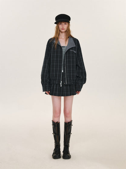 Asgony ASG26525 Reversible Plaid Collar Jacket