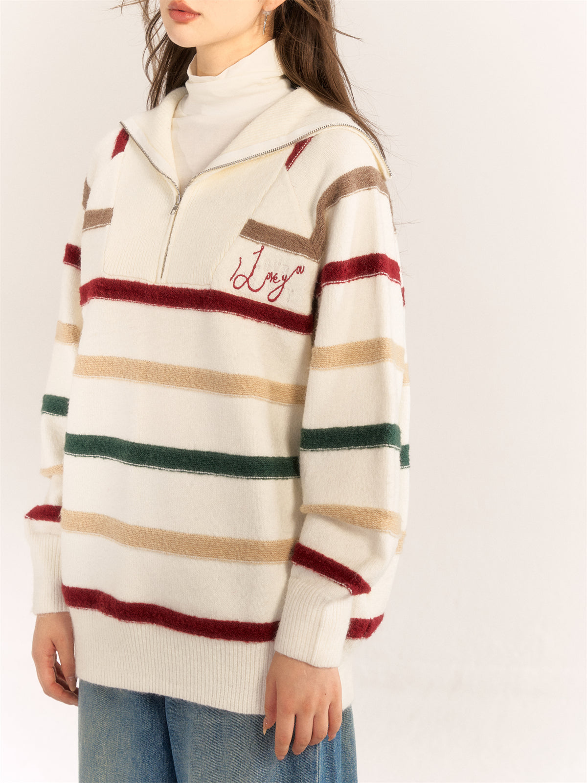 AsGony ASG24569 Color Stripe Sweater