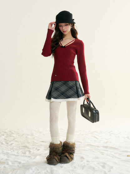 16DEWS 16D25507 V-neck slim-fit knit top