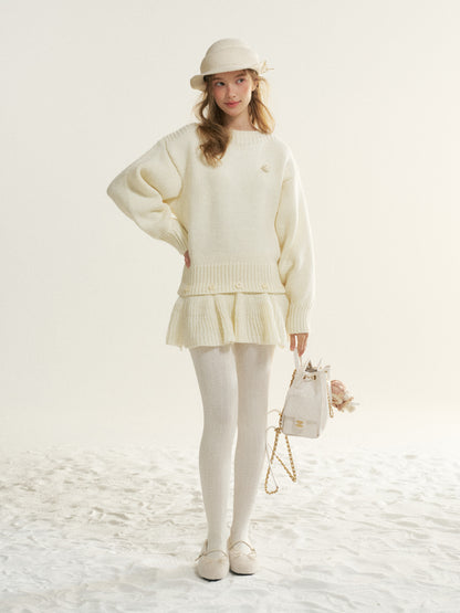 16DEWS 16D25530 Lazy round neck thick needle sweater