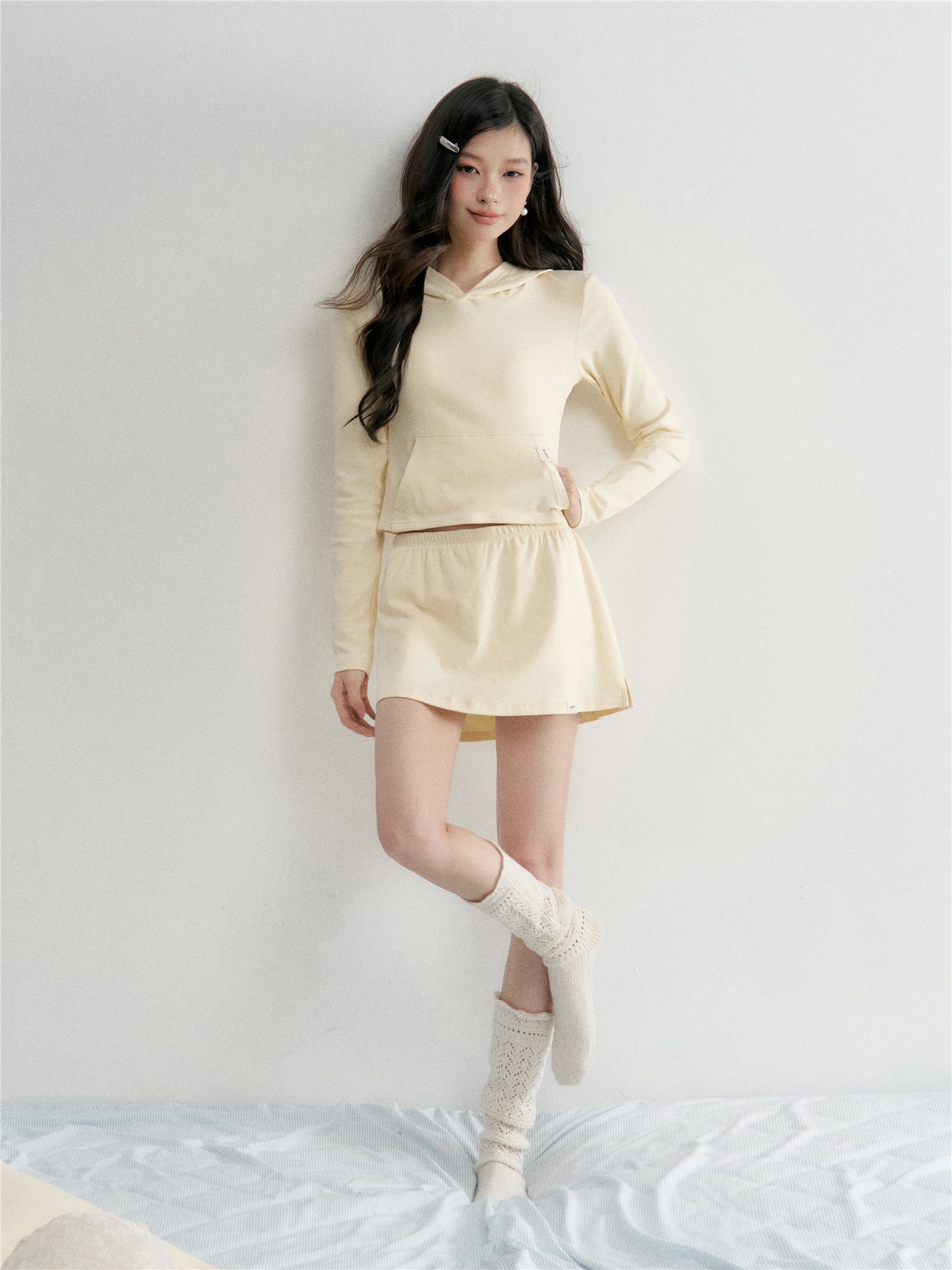 16DEWS 16D26026&amp;16D26027 Hooded short slim fit hoodie+skirt pants