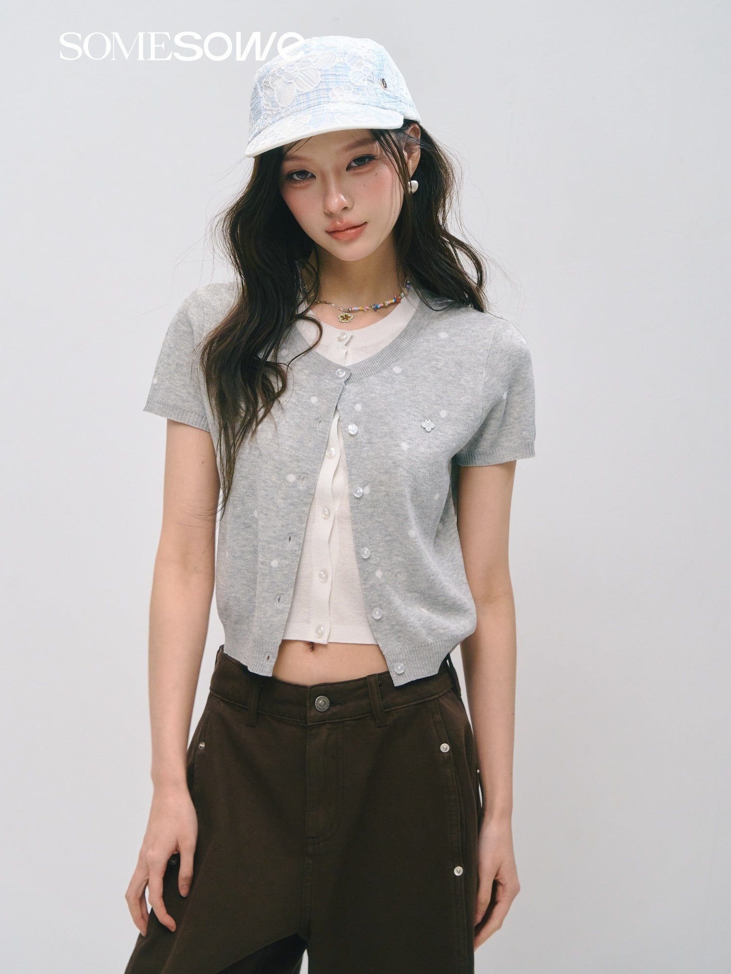 SOMESOWE S2609046 Wave Point Fake Two Knitted Tops