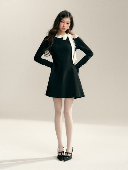 16DEWS 16D26012 Black A-line dress with contrasting bow