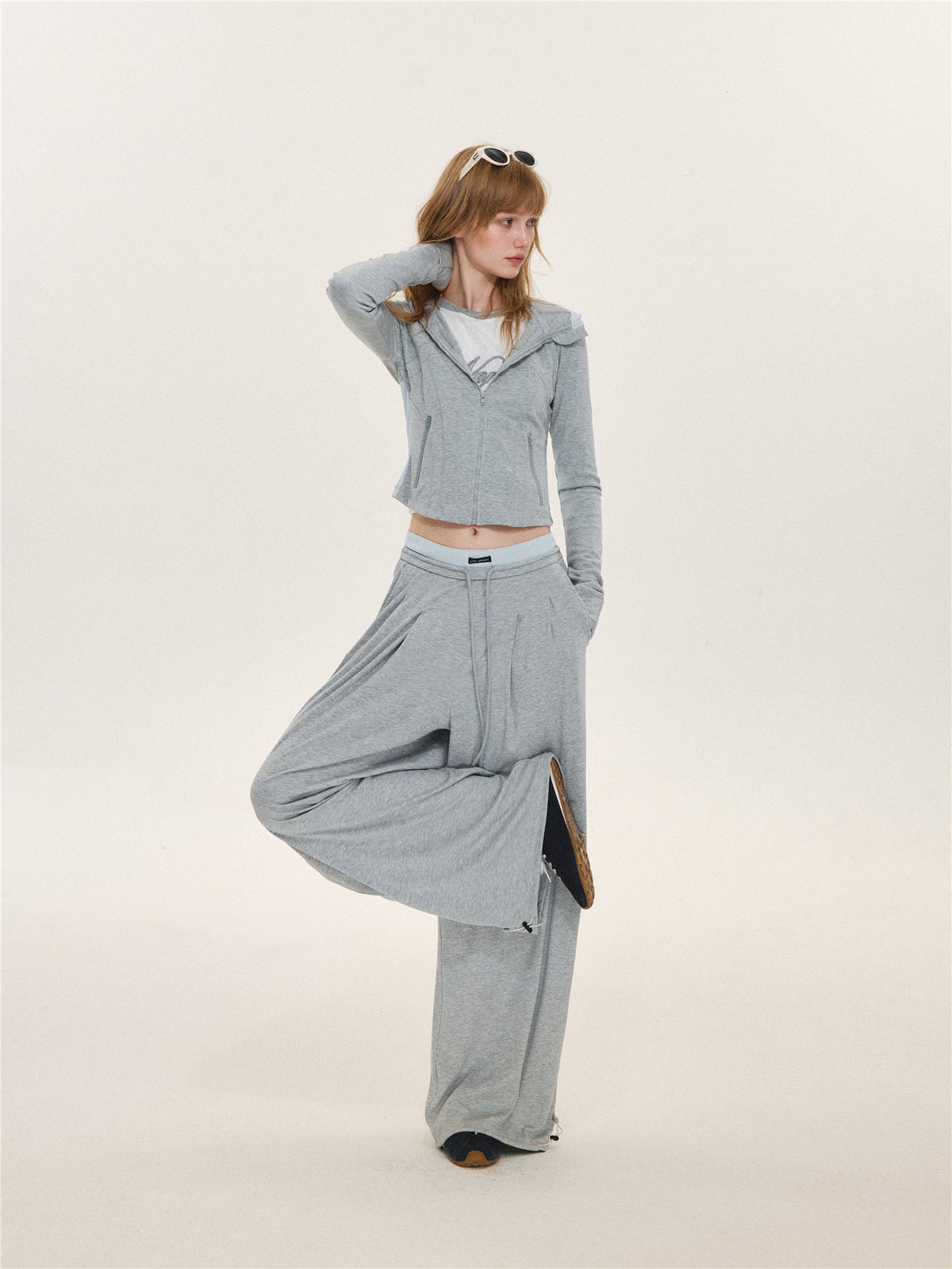 Asgony ASG26599 &amp; ASG26600 Color-Block Patchwork Jacket &amp; Draped Casual Pants