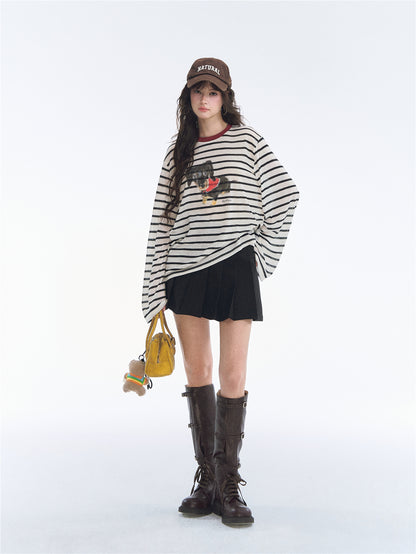 Asgony ASG26539 Striped Puppy Long-Sleeve T-Shirt