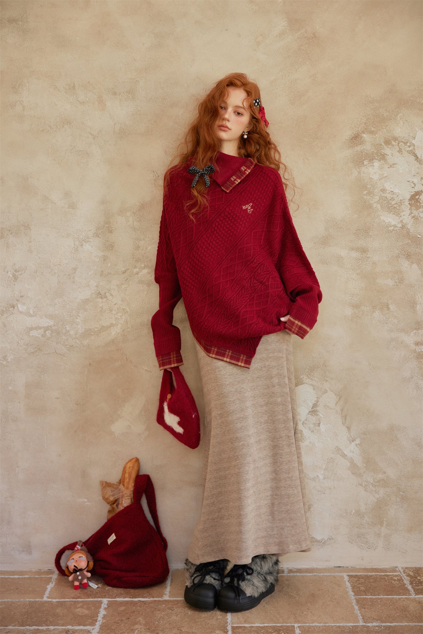 AsGony ASG25373 Elastic knitted fishtail long skirt