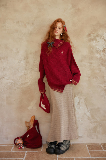 AsGony ASG25373 Elastic knitted fishtail long skirt