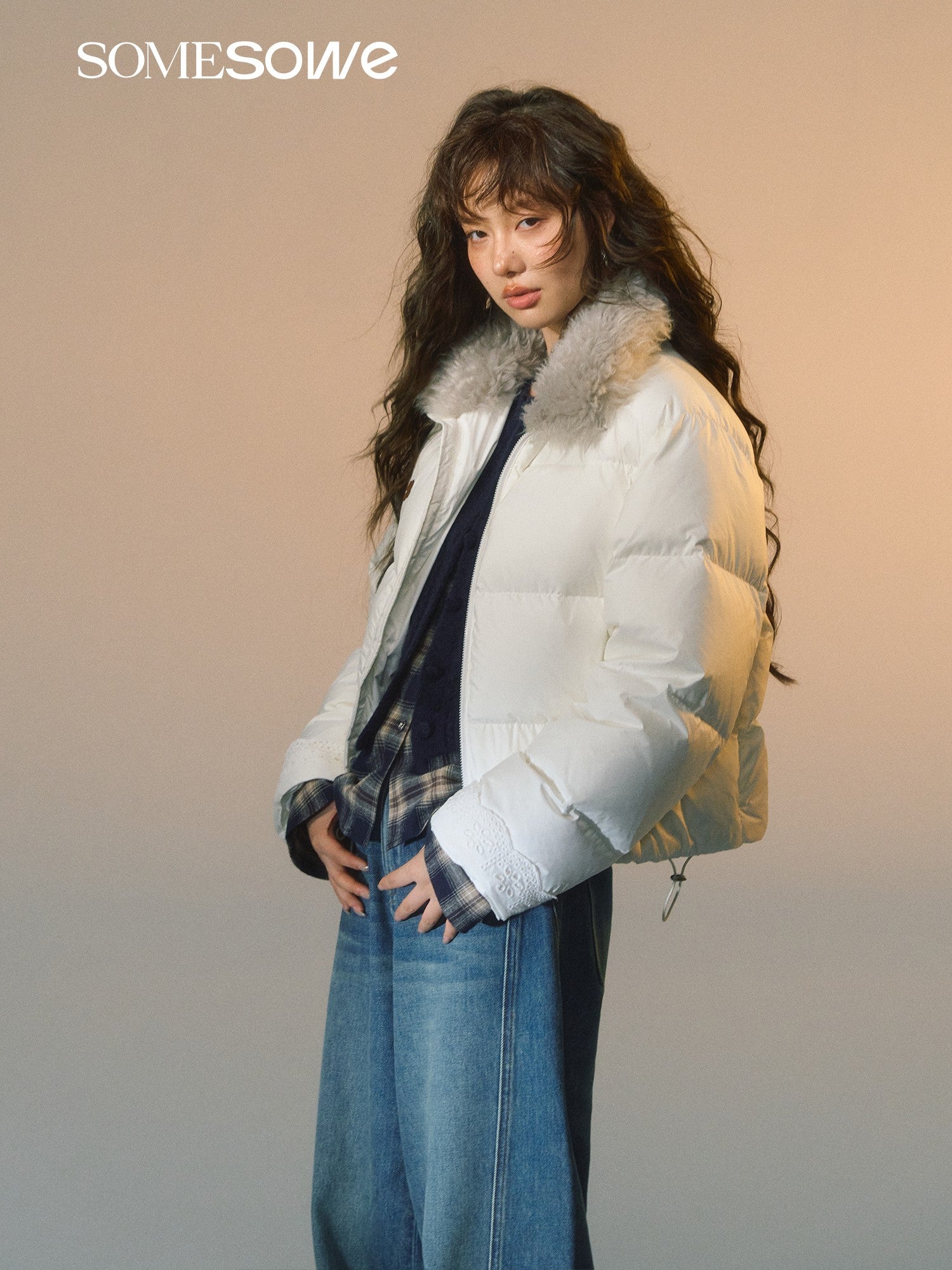 SOMESOWE S2508276 Fur collar splicing short down jacket