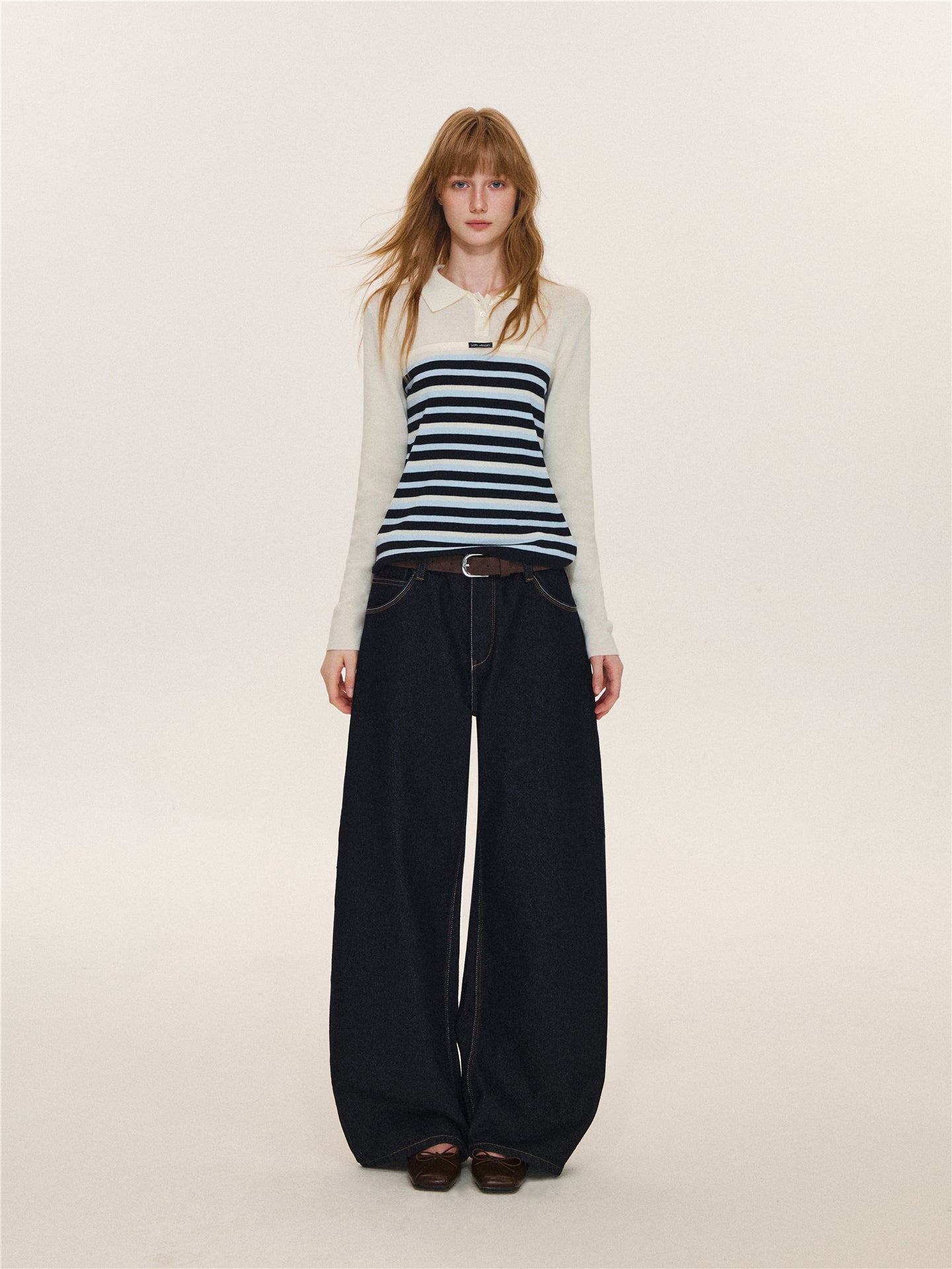 Asgony ASG26629 Two-Tone Contrast Stitching Jeans