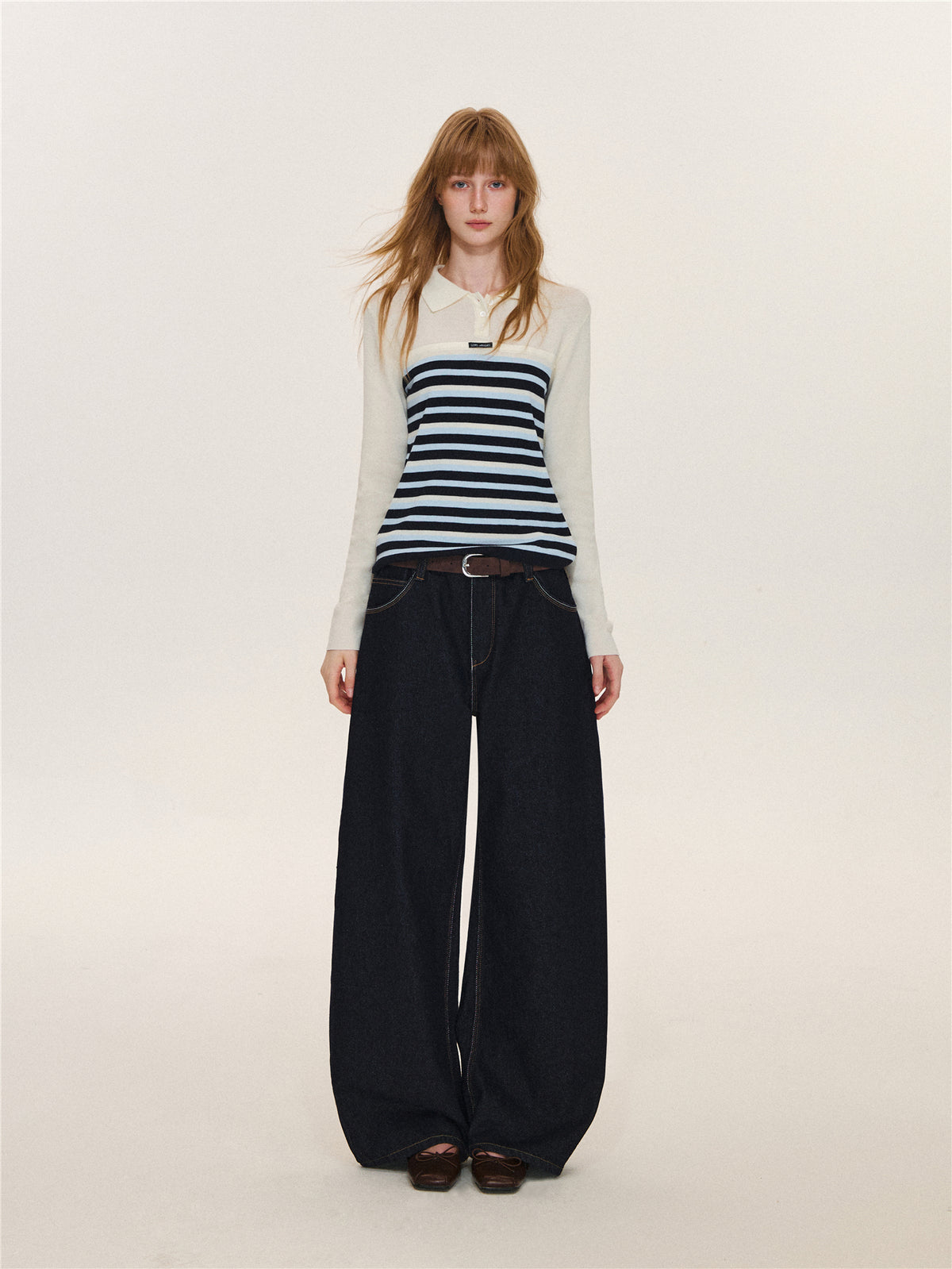 Asgony ASG26629 Two-Tone Contrast Stitching Jeans