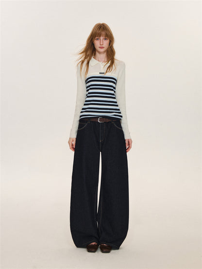 Asgony ASG26629 Two-Tone Contrast Stitching Jeans