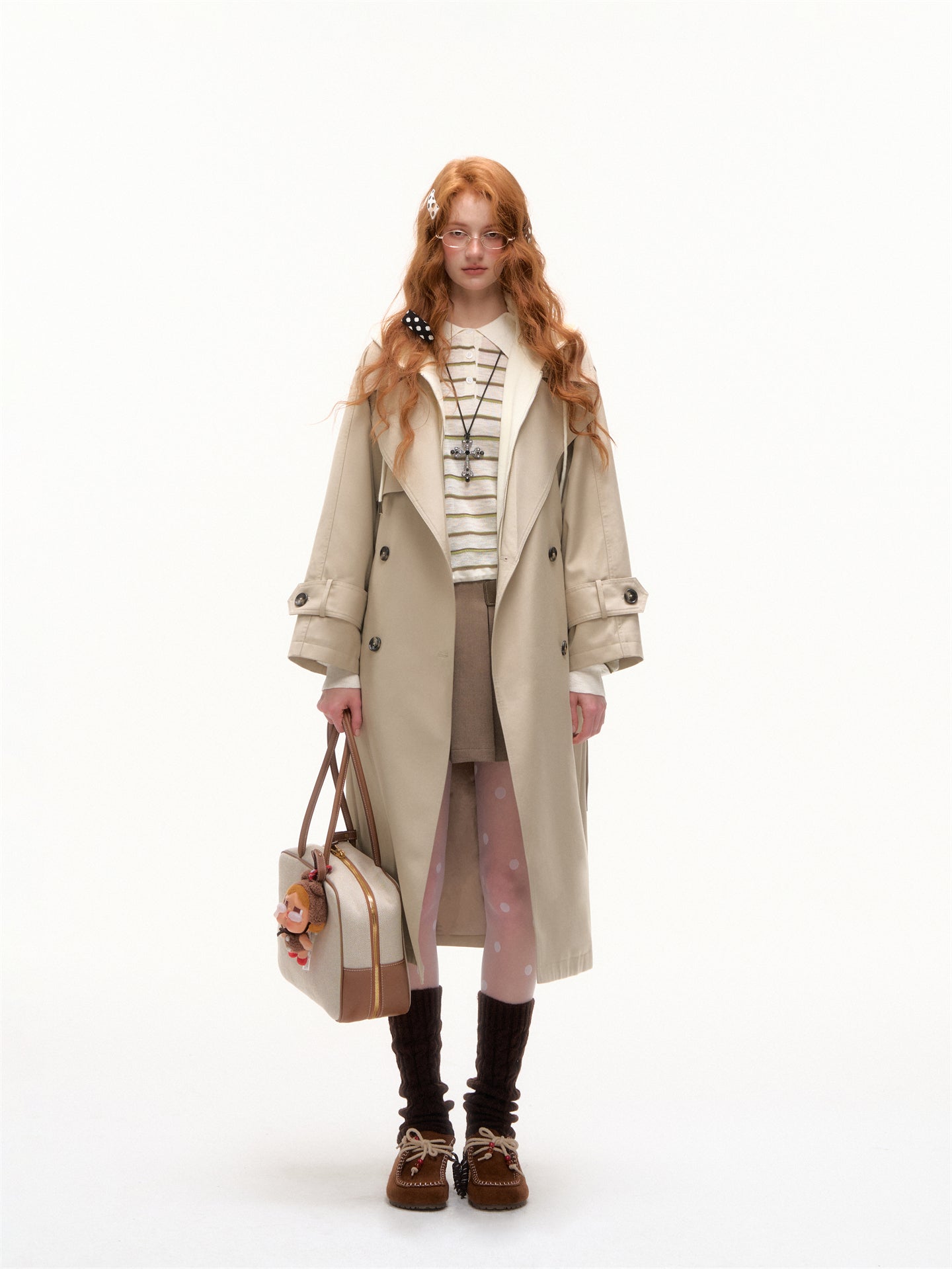 AsGony ASG25390 Fake two piece patchwork long windbreaker