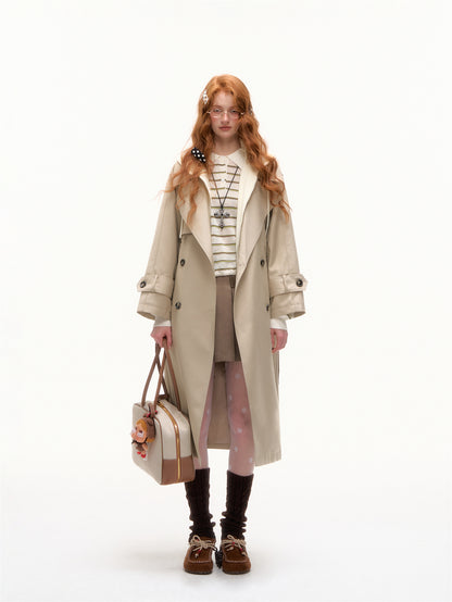 AsGony ASG25390 Fake two piece patchwork long windbreaker