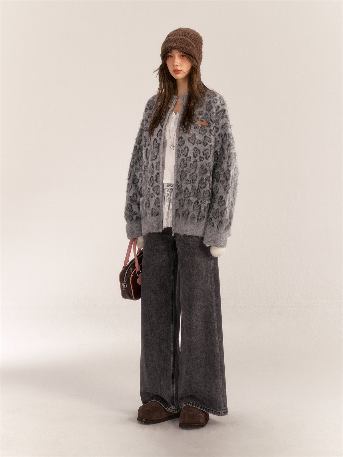 AsGony ASG24550 wool blended loose knitted jacket