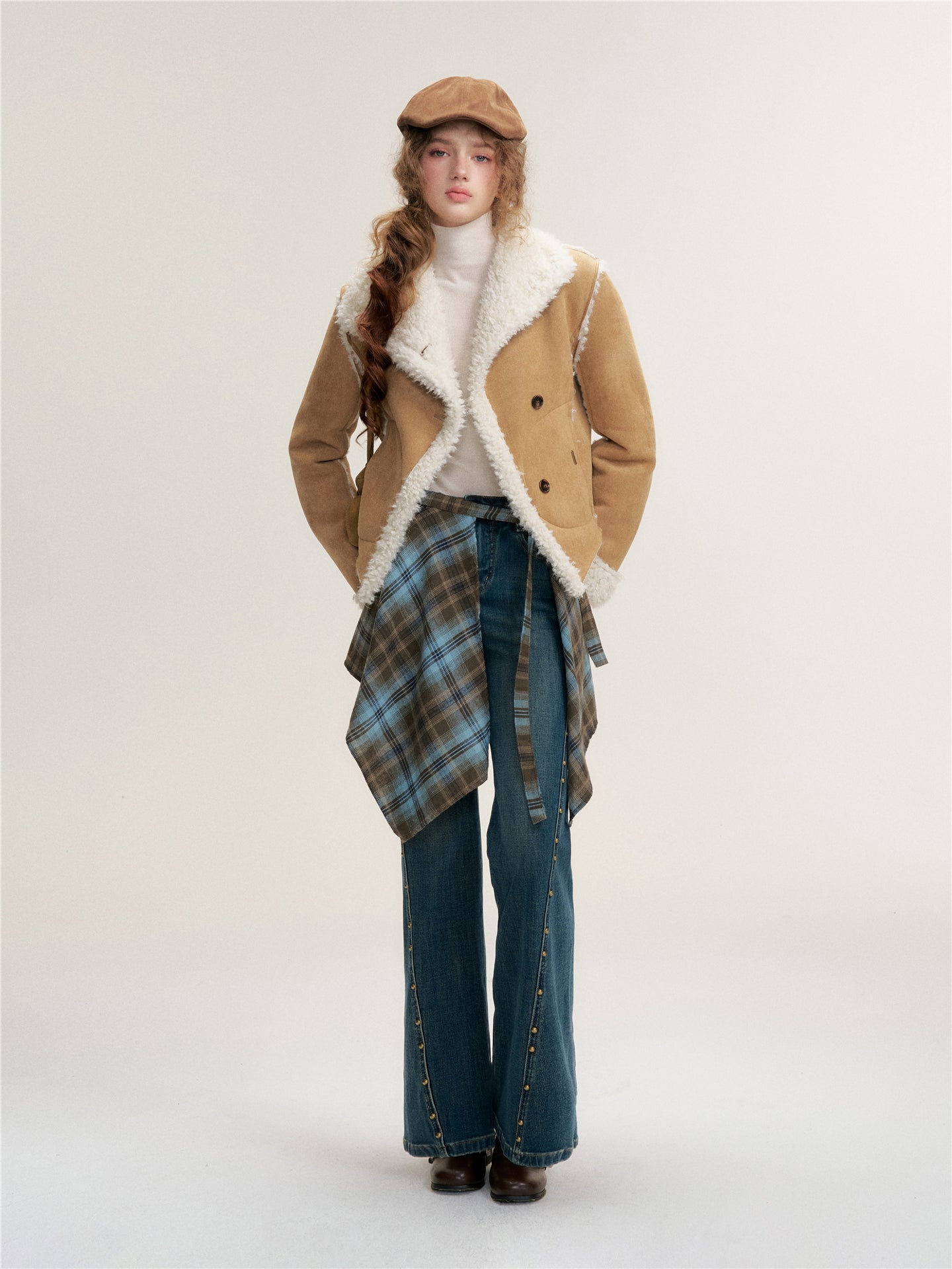 16DEWS 16D25447 Faux Fur Lambskin Collar Jacket