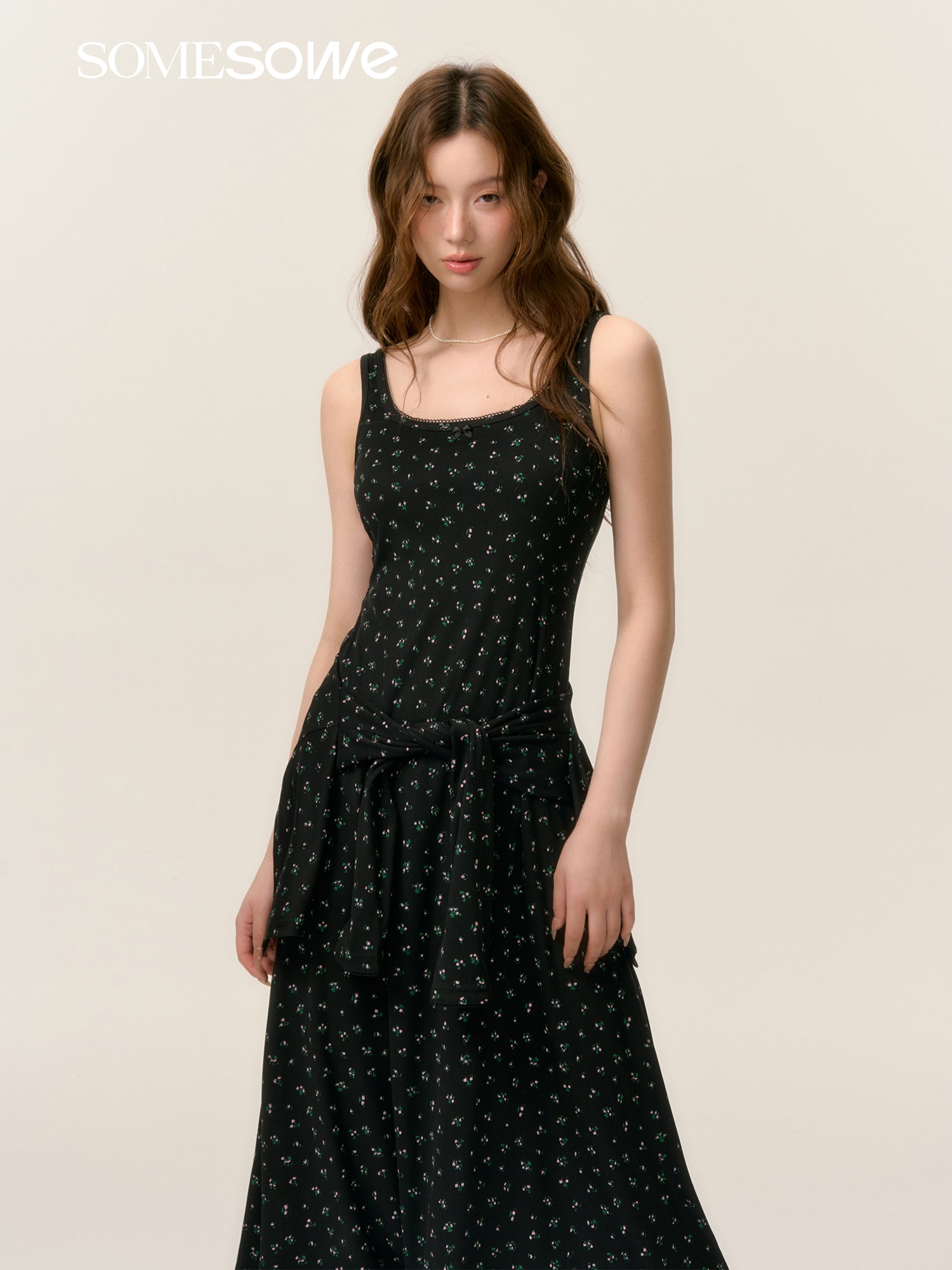 SOMESOWE S2508039&amp;S2508040 Floral knit dress + cardigan set(seperate)