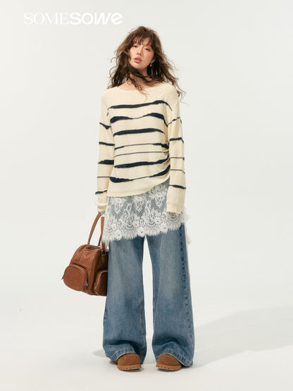 SOMESOWE S2508187 Irregular striped sweater