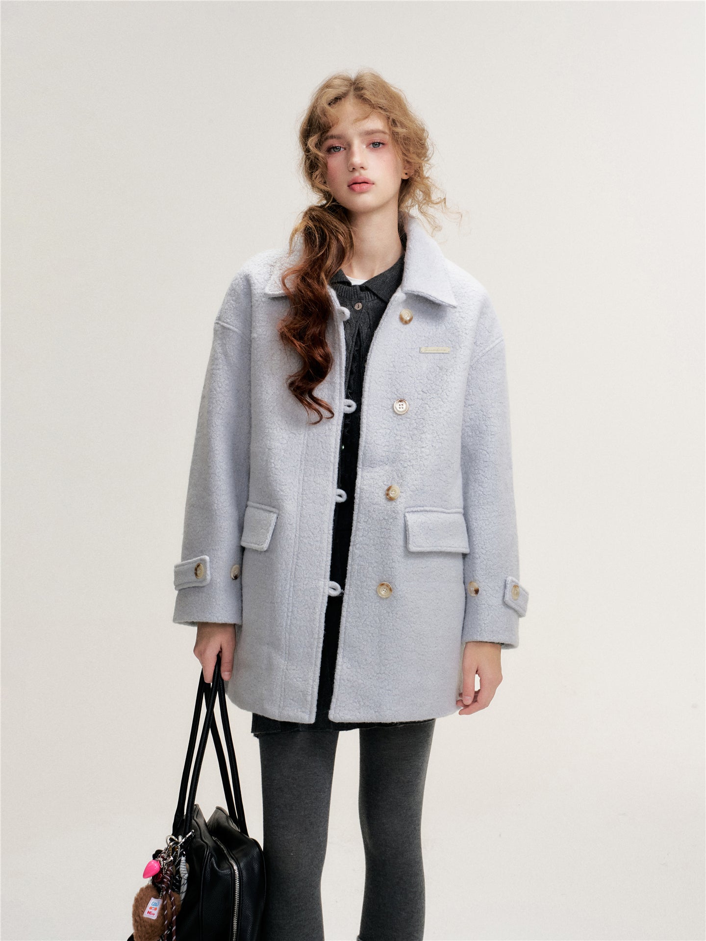 16DEWS 16D25488 Light blue woolen coat