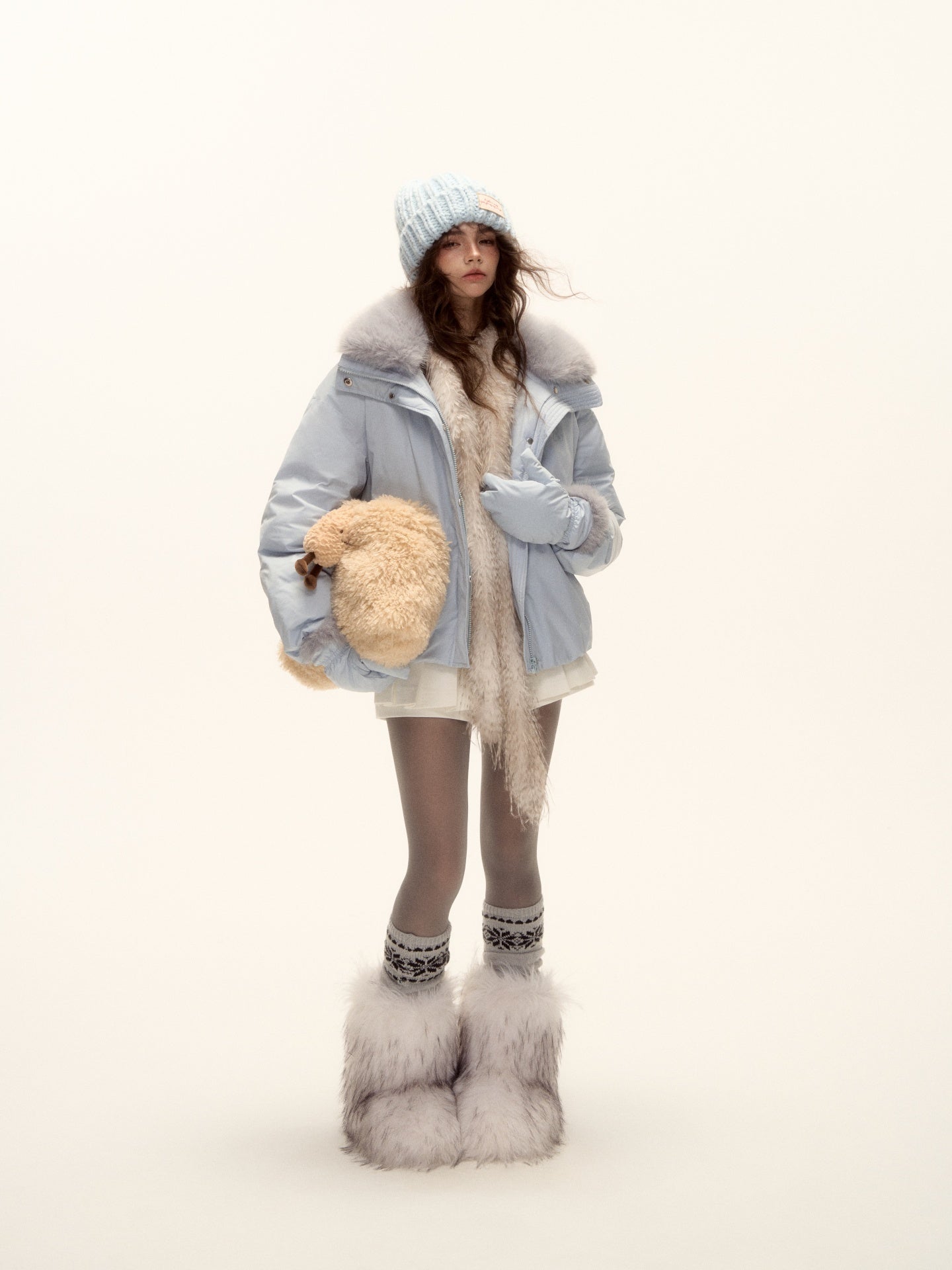 AsGony ASG25502 Detachable fur collar short down jacket