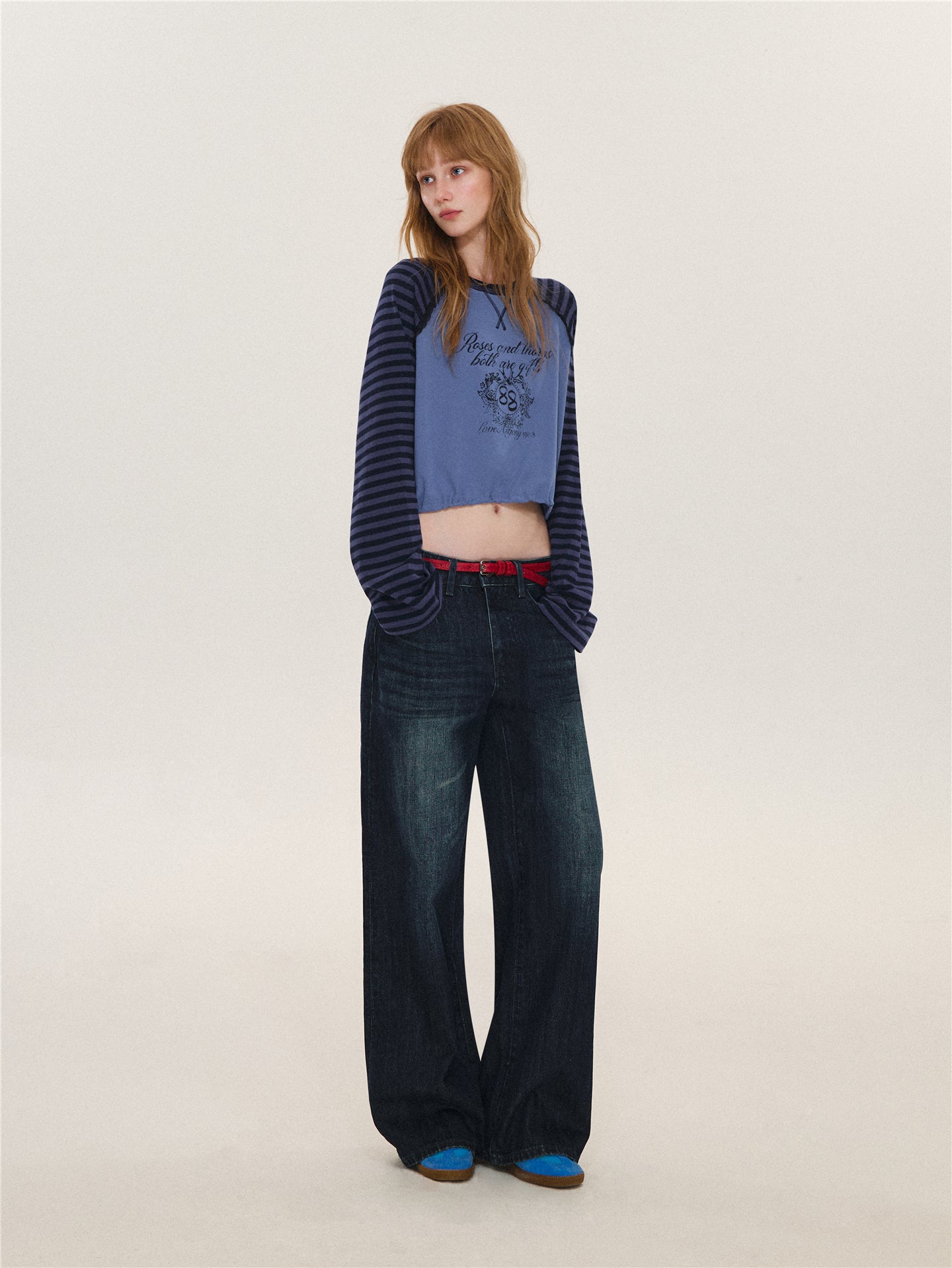 Asgony ASG26563 Retro Striped Color-Block Top