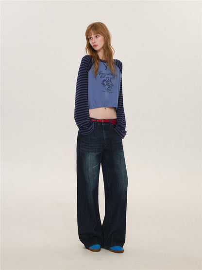 Asgony ASG26563 Retro Striped Color-Block Top