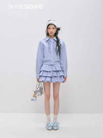 SOMESOWE S2509029&amp;S2509030 Plaid ruffled silhouette short shirt + skirt