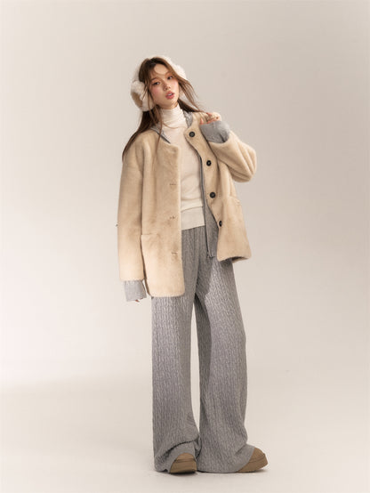 AsGony ASG24640 Mock mink fur casual coat