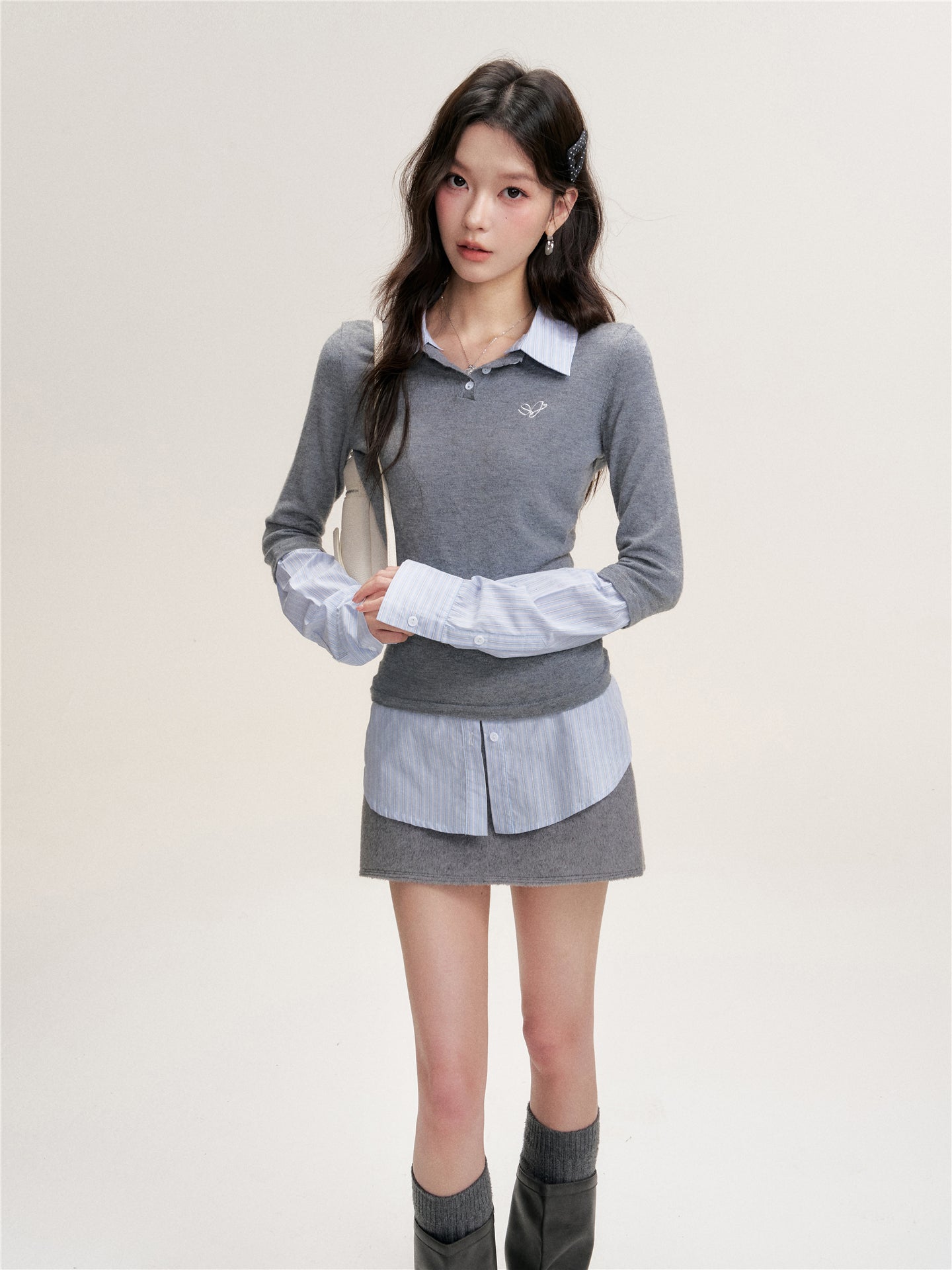 16DEWS 16D25466 Shirt collar knitted top