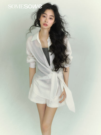 SOMESOWE S2609081 Lightweight lace up shirt