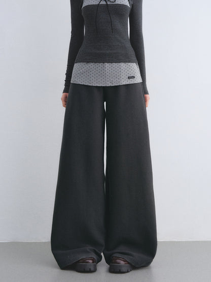 AsGony ASG26032&amp;ASG26033 Color blocked bow polka dot striped patchwork top + pants