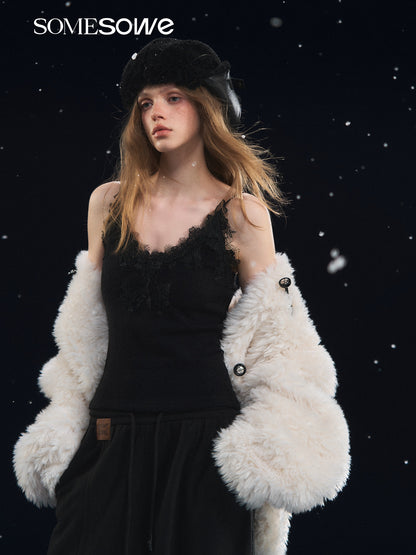 SOMESOWE S2508309 Soft velvet texture lace camisole