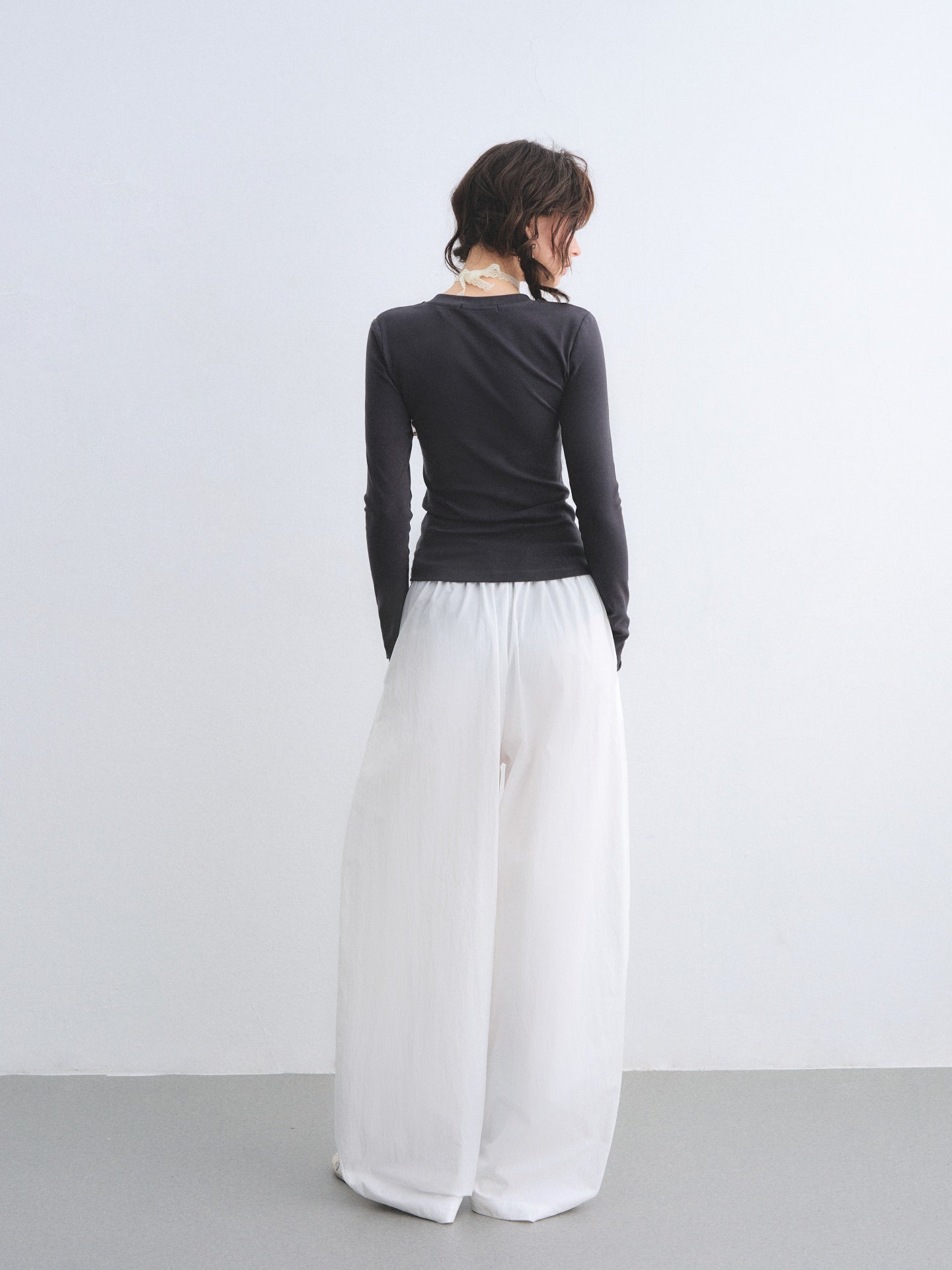 AsGony ASG26006 Pleated waist curved blade wide-leg suit pants