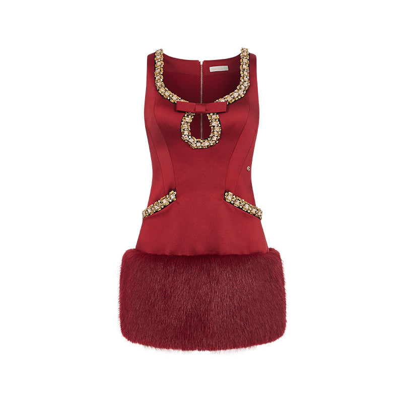 SHEERLUCK SLLYQ25501 Satin straight tube fur dress