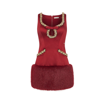 SHEERLUCK SLLYQ25501 Satin straight tube fur dress