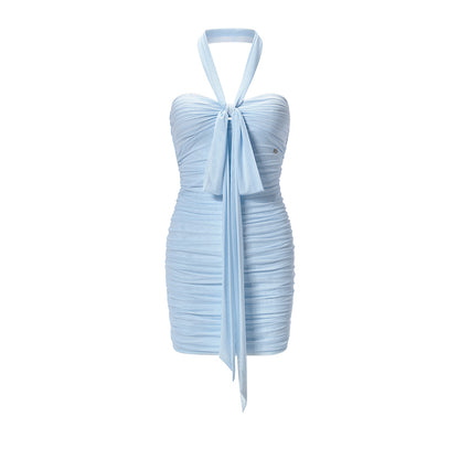 SHEERLUCK SLLYQ25217 Ribbon hanging neck slim dress (2color)