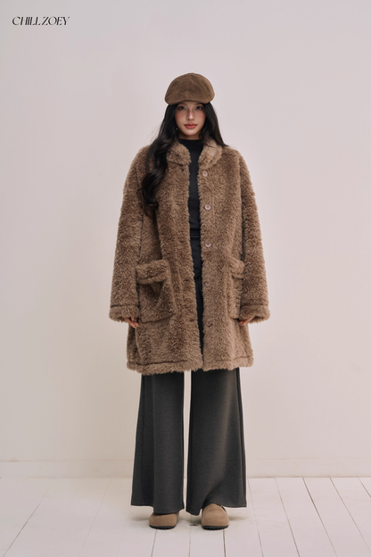 Chill Zoey M690324 Mid-Length Plush Coat(2color)