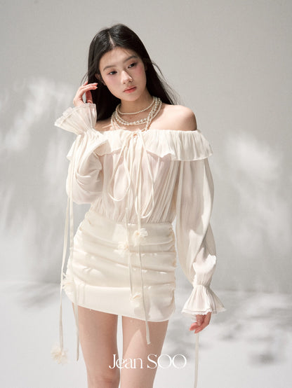 Jean Soo JS00212  Flower Chuchan Pearl Light One-shoulder Handmade Flower Chest Dress