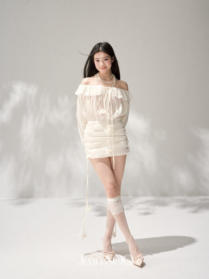 Jean Soo JS00212  Flower Chuchan Pearl Light One-shoulder Handmade Flower Chest Dress