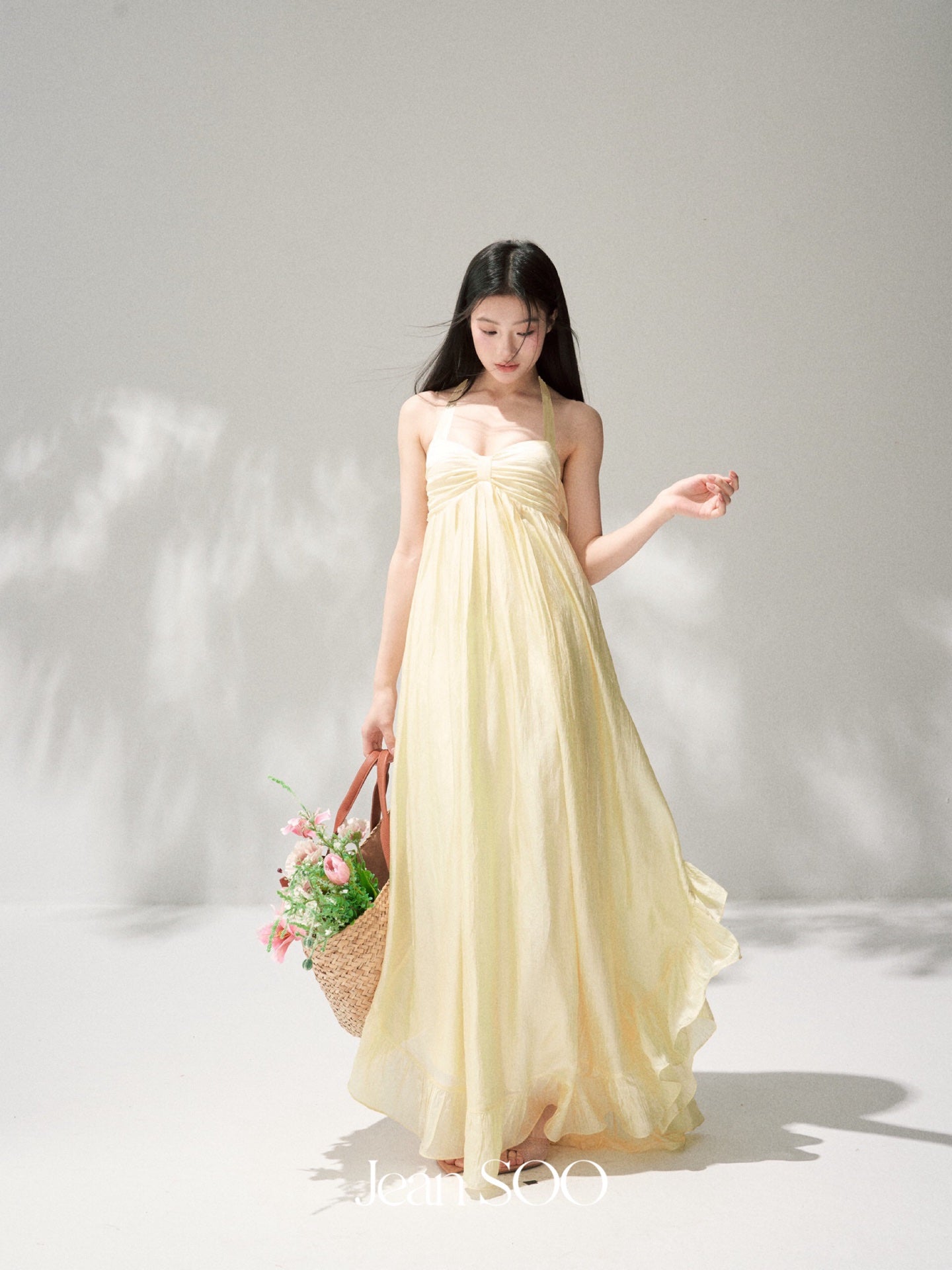 Jean Soo yellow neck-hanging breast-wiping long dress