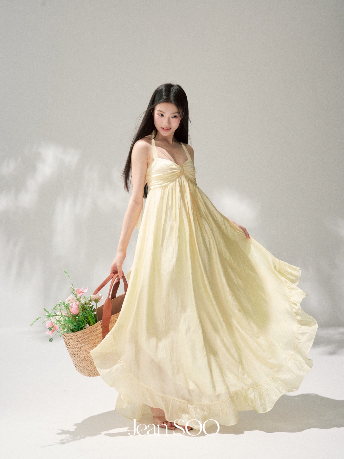 Jean Soo yellow neck-hanging breast-wiping long dress